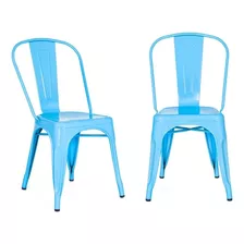 Kit 2 Cadeiras Tolix Aço Industrial Cozinha, Área Churrasco Estrutura Da Cadeira Azul