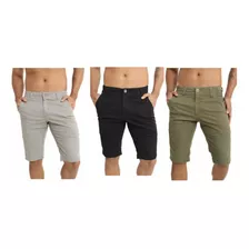 Kit 3 Bermudas De Sarja Masculina Sport Fino Com Elastano