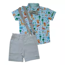 Roupa Festa Infantil Conjunto Camisa Social Menino Bermuda Social Suspensório Gravata Roupa Infantil Temática Menino