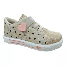 Tenis Infantil Menina Elastico Coração Velcro Moda - 202237