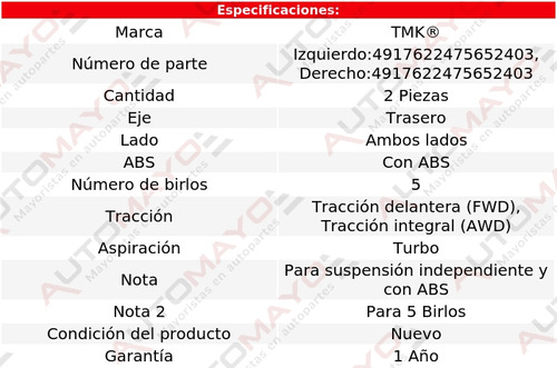 2) Mazas Traseras Con Abs Tmk Tiguan L4 2.0l 2009-2017 Foto 2