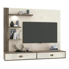 Painel Grande Para Tv Até 55 Polegadas 1,80m Ferrara C/ Led Cor Off White/castanho