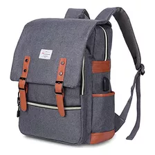 Mochila Vintage Modoker Para Laptop 15.6puLG, Usb, Gris