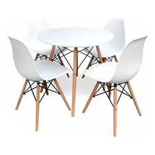 Comedor Mesa Eames Redonda Blanca 80cm + 4 Sillas Eames Blan