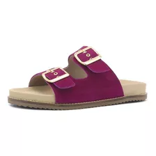 Sandália Birken Rasteira Em Couro Fucsia Fivela Tellini Stor