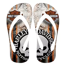 Chinelo Sandalia Personalizada Harley Davidson 2 Branco Fc