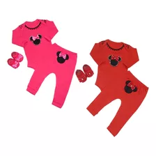 Conjunto Body Manga Longa E Tapa Fralda Minnie 3 Peças