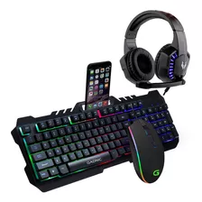 Kit Gaming Teclado Retro Iluminado + Mouse + Auriculares Led