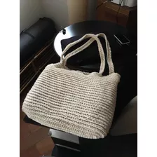 Bolsa De Croche 40x 32 Cm Alça Longa Em Barbante Cru