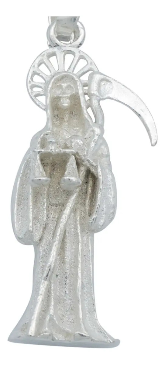 Dije Santa Muerte Plata Ley .925 Diseño Tridimensional Liso - Imagen 1