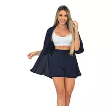 Conjunto Feminino Kit (shorts+ Kimono) Estampa Verão