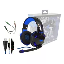 Fone De Ouvido Gamer Com Led Pc Xbox One Ps4 Nintendo Switch Cor Azul