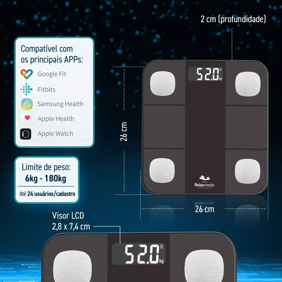 Balança Digital Corporal Bioimpedancia Aplicativo Bluetooth