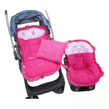 Kit Capa De Carrinho + Capa De Bebe Conforto Baloes Pink E Rosa Menina + Brinde Almofadinha