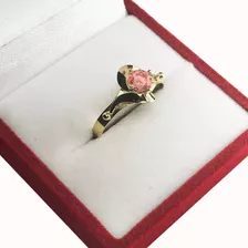 Anillo Hojita Oro 18k Solitario Piedra Cubic Mujer Mamá