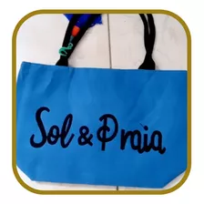 Bolsa Praia Colorido Sol E Praia Reforçada Bordada Linda Cor Azul