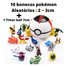 Pokebola Timer Ball 7cm C/ 10 Pokemon Aleatórios + 1 Pikachu