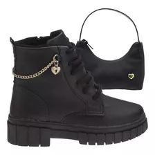 Bota Coturno Infantil Menina Feminino C/ Bolsinha Brinde