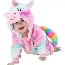 Pijama Macacão Fantasia Unicórnio Colorido Bebê Kigurumi