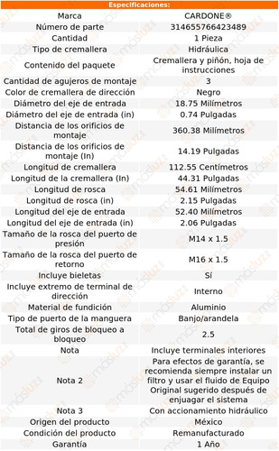 (1) Cremallera Direccin Hidrulica 6 4 Cil 2.3l 06/08 Reman Foto 5