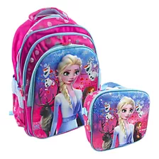 Combo X2 Maleta Morral Escolar Frozen Niña Morado + Lonchera