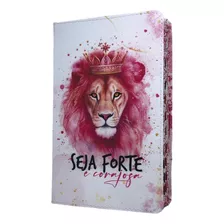 Bíblia Sagrada Arc Com Harpa Leão Rosa Coroa Feminina Seja Forte E Corajosa Jovem Com Índice E Letra Gigante/grande Capa Luxo