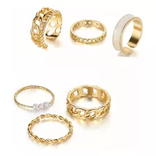 Set Anillos Ajustables Perlas 6pz