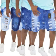 Kit 4 Bermudas Jeans Rasgada Desfiada Lançamento Destoyed