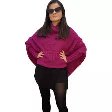 Blusa Poncho Feminina Tricô Candy Color Blogueira Papilloo