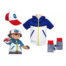 Fantasia Infantil Ash Ketchum Pókemon Jaqueta+luvas +boné