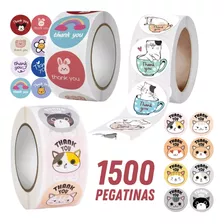 1500 Pegatinas Circulares Gato Agradecimiento Calcomanía F