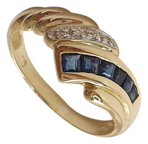 Anel Galeria Safiras Azuis E Diamantes Em Ouro 18k 750 Tam20 Amarelo 20