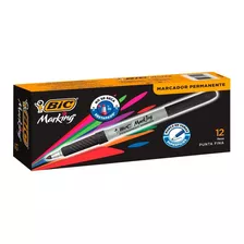 Bic Marcadores Permanentes De Punta Fina Negro 12 Piezas