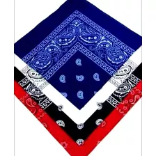 Kit 4 Bandanas 55x55 Preta/branca/azul/vermelha 100% Algodão