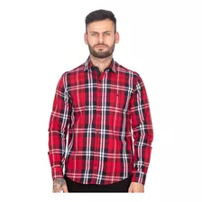 Camisa Xadrez Masculina Algodão Fit Com Bordado Manga Longa