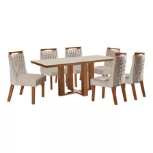 Mesa De Jantar 6 Lugares Lottus Com Vidro Prêmio/pena Bege