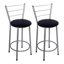 2 Banquetas Média 60cm Para Balcão Bar Cozinha Assento Preto Acabamento Da Estrutura Galvanizado