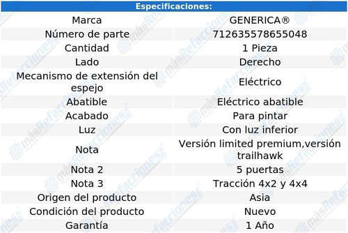 Espejo Der Elect P/pintar C/luz Inf E/abatible Compass 18-20 Foto 2