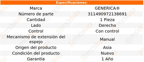 1- Espejo Derecho Man C/control 307 2001/2005 Genrica Foto 2