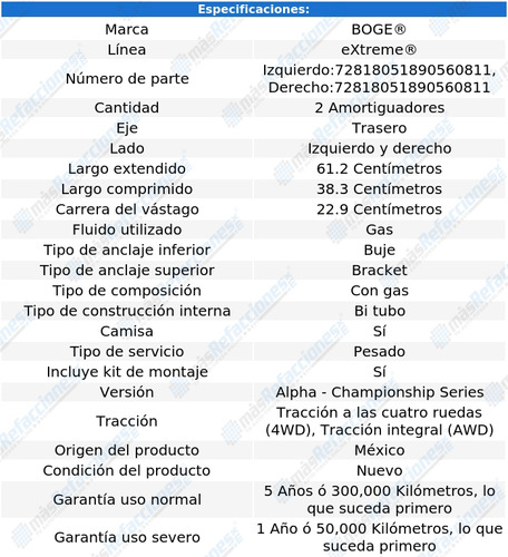 Par Amortiguadores Gas Tras H3 V8 5.3l 08 Al 10 Boge Extreme Foto 2