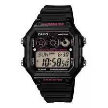 Reloj De Pulsera Casio Youth Ae-1300 De Cuerpo Color Negro, Digital, Fondo Negro, Con Correa De Resina Color Negro, Dial Negro, Subesferas Color Gris Y Negro Y Rosa, Minutero/segundero Negro, Bisel Co