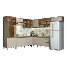 Cozinha Modulada Canto Cristaleira 11pç Perfect Duna/cristal Cor Marrom