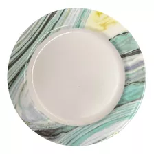 Set X12 Plato Postre De Melamina Redondo Marmol 20cm Comedor