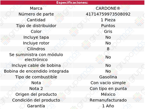 1 Distribuidor Mercury Brougham V8 7.0l 67 Cardone Reman Foto 4