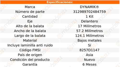 Balatas Bajos Metales Del Almera L4 1.8l 00/05 Dynamik Foto 3