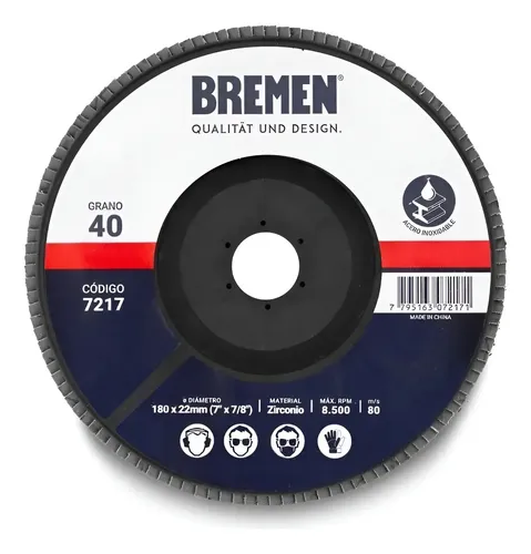 Disco De Desbaste Bremen Flap De 180 Mm Con Grano 40 Para Metales Y Acero Inoxidable - Pack X10 Gris
