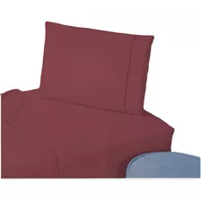 Jogo De Lençol 3 Peças Cama Box Solteiro 400 Fios Micropecal Cor Vermelho Marsala Desenho Do Tecido Liso