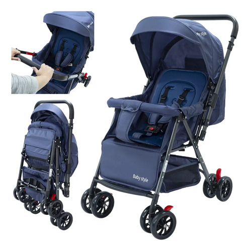 Carrinho De Bebê Passeio Reversível 15kg Compacto E Leve Cor Azul Menino Chassi Preto
