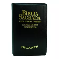 Biblia Sagrada Letra Gigante Com Harpa Avivada E Corinhos Palavra De Jesus Em Vermelho Zíper E Índice Preta