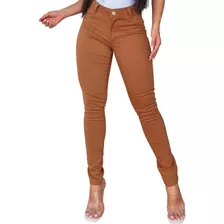 Calça Skiny Feminina Com Lycra Cintura Alta Bege